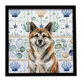 Brindle Akita Coastal Sea Glass Framed Metal Print Bathroom, Kitchen, Office, Home Decor Wall Art Ready to Hang, Square, 8X8