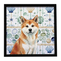 Red Akita Coastal Sea Glass Framed Metal Print Bathroom, Kitchen, Office, Home Decor Wall Art Ready to Hang, Square, 8X8