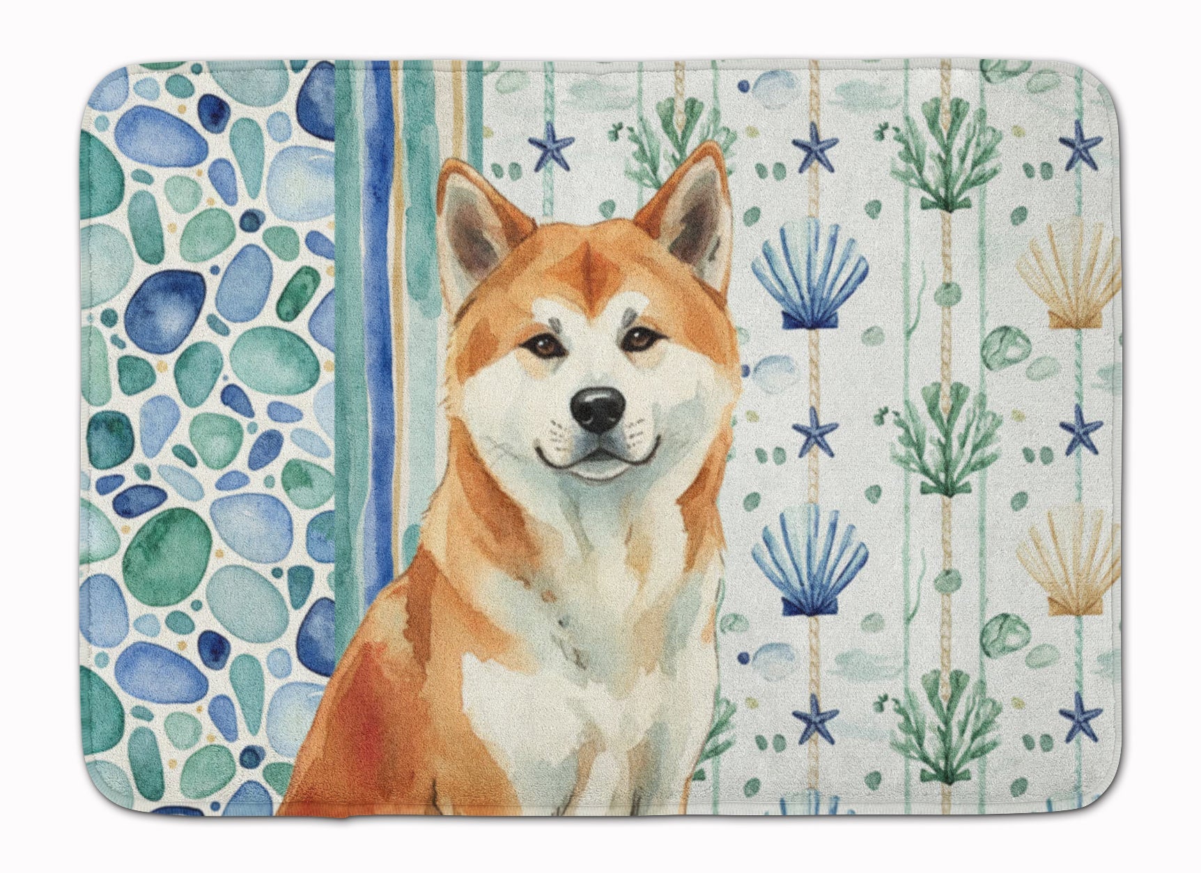 Red Akita Coastal Sea Glass Memory Foam Kitchen Mat Machine Washable Anti-Fatigue Cushion Comfort Bath or Kitchen Rug