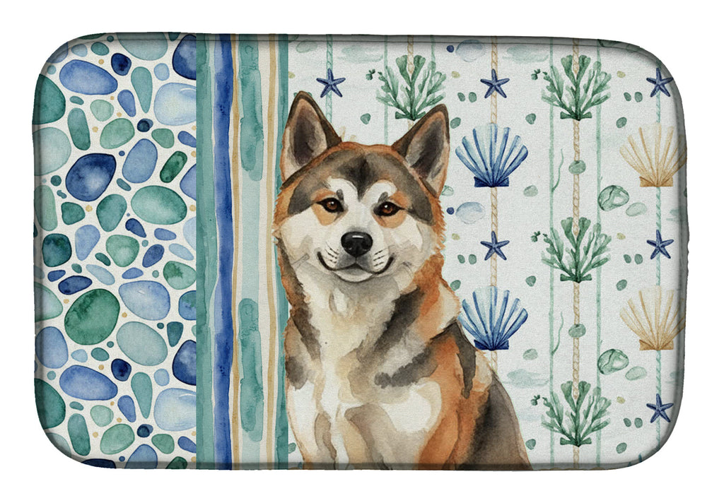 Sesame Akita Coastal Sea Glass Dish Drying Mat Absorbent Dish Drying Mat Pad for Kitchen Counter Dish Drainer Mat for Countertop, 14 x 21", Multicolor