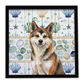 Sesame Akita Coastal Sea Glass Framed Metal Print Bathroom, Kitchen, Office, Home Decor Wall Art Ready to Hang, Square, 8X8