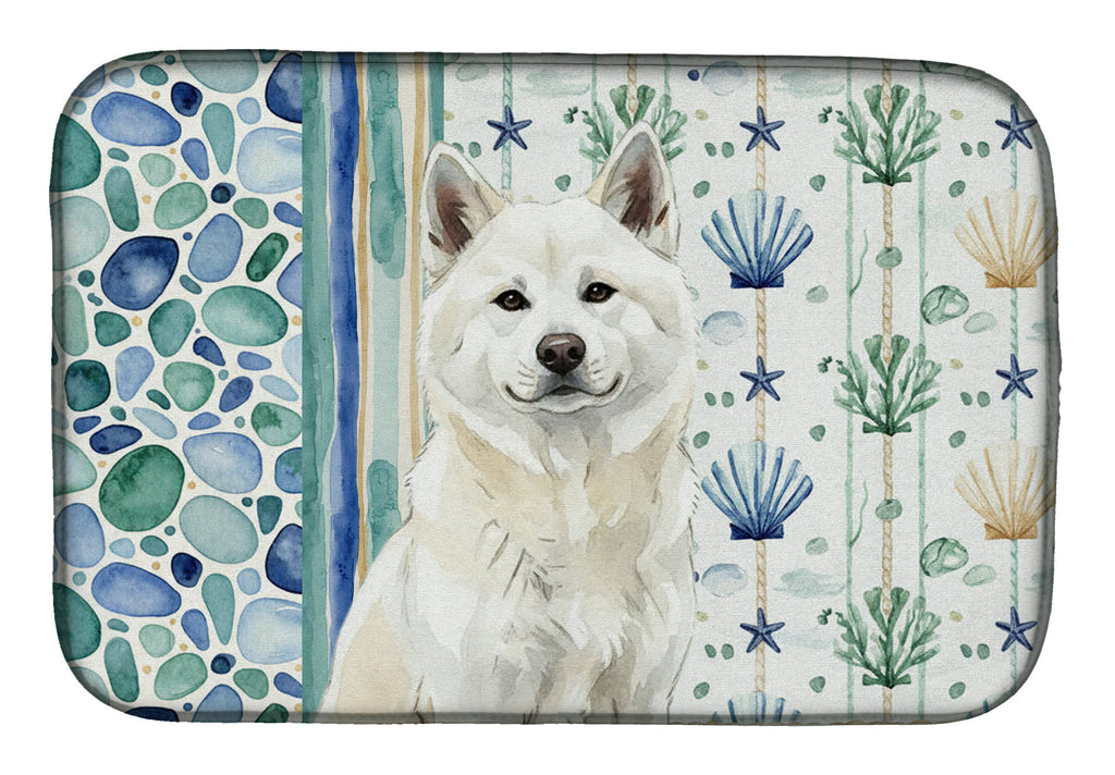 White Akita Coastal Sea Glass Dish Drying Mat Absorbent Dish Drying Mat Pad for Kitchen Counter Dish Drainer Mat for Countertop, 14 x 21", Multicolor