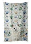 White Akita Coastal Sea Glass Kitchen Towel Velour Plush Front and Cotton Loop Back Machine Washable
