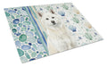 White Akita Coastal Sea Glass Cutting Board Tempered Glass Kitchen Cutting Surface, Heat Resistant Chopping, Non-Slip Feet, Food Prep & Serving