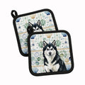 Black and White Alaskan Malamute Coastal Sea Glass Pot Holder Set of 2 Heat Resistant Quilted Hot Pads 7.5 x 7.5 Inch, Insulated Kitchen Trivets for Cooking & Baking