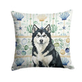 Black and White Alaskan Malamute Coastal Sea Glass Decorative Throw Pillow 18x18 Indoor Outdoor Accent Cushion, Fabric Cover with Insert for Sofa, Bed, Porch & Living Room