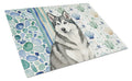 Gray and White Alaskan Malamute Coastal Sea Glass Cutting Board Tempered Glass Kitchen Cutting Surface, Heat Resistant Chopping, Non-Slip Feet, Food Prep & Serving