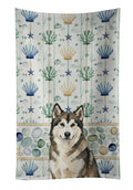 Sable and White Alaskan Malamute Coastal Sea Glass Kitchen Towel Velour Plush Front and Cotton Loop Back Machine Washable