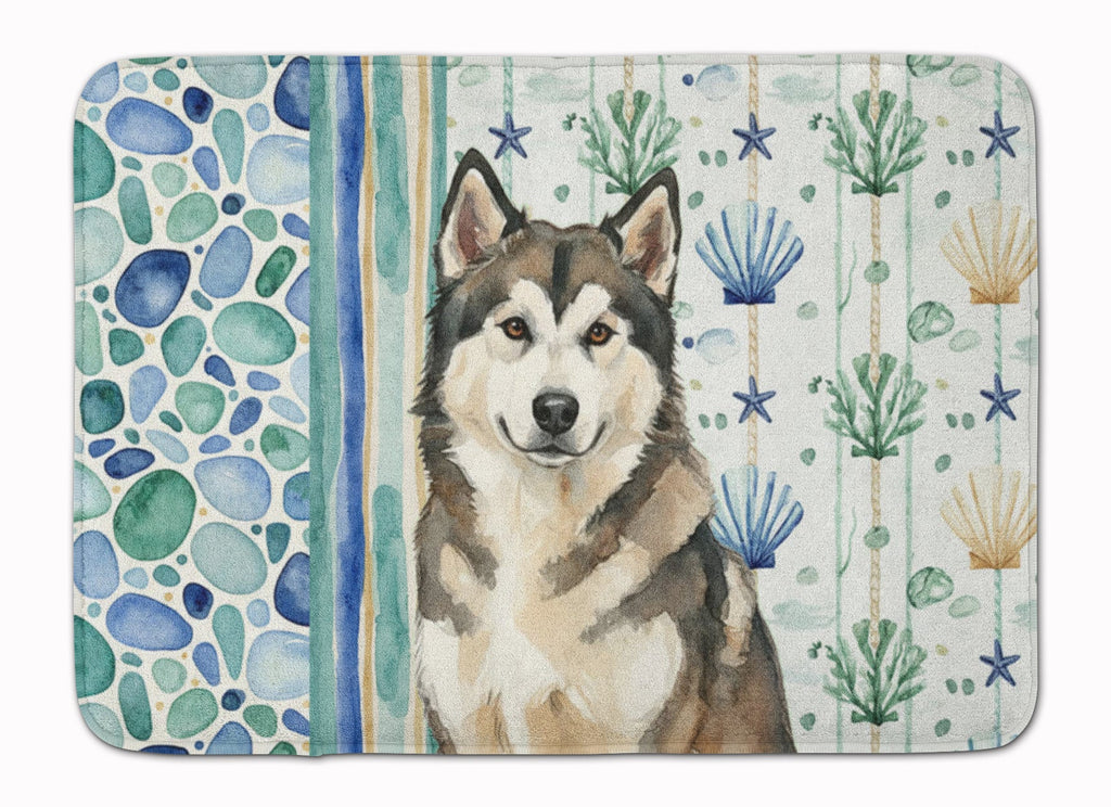 Sable and White Alaskan Malamute Coastal Sea Glass Memory Foam Kitchen Mat Machine Washable Anti-Fatigue Cushion Comfort Bath or Kitchen Rug