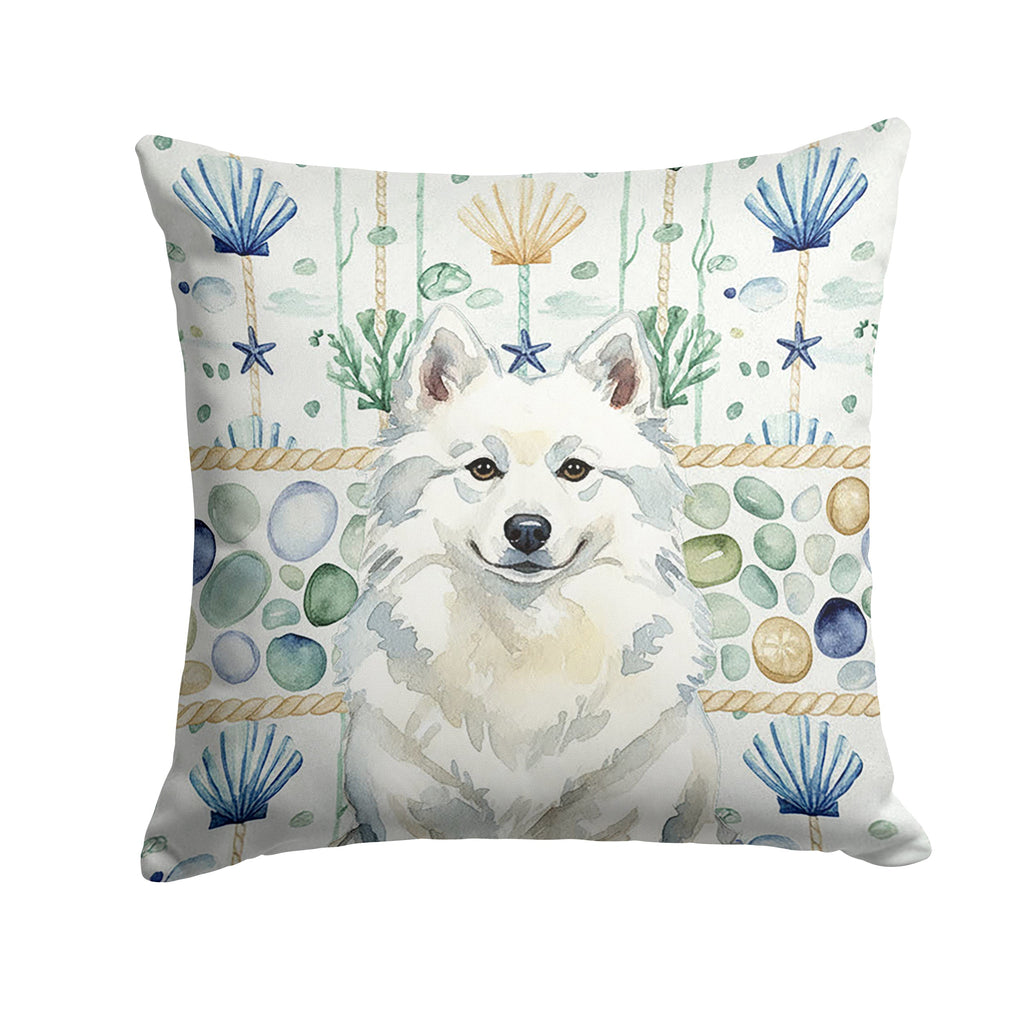 American Eskimo Coastal Sea Glass Decorative Throw Pillow 14x14 Indoor Outdoor Accent Cushion, Fabric Cover with Insert for Sofa, Bed, Porch & Living Room