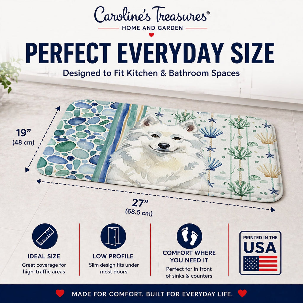 American Eskimo Coastal Sea Glass Memory Foam Kitchen Mat Machine Washable Anti-Fatigue Cushion Comfort Bath or Kitchen Rug