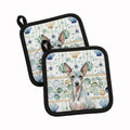 American Hairless Terrier Coastal Sea Glass Pot Holder Set of 2 Heat Resistant Quilted Hot Pads 7.5 x 7.5 Inch, Insulated Kitchen Trivets for Cooking & Baking