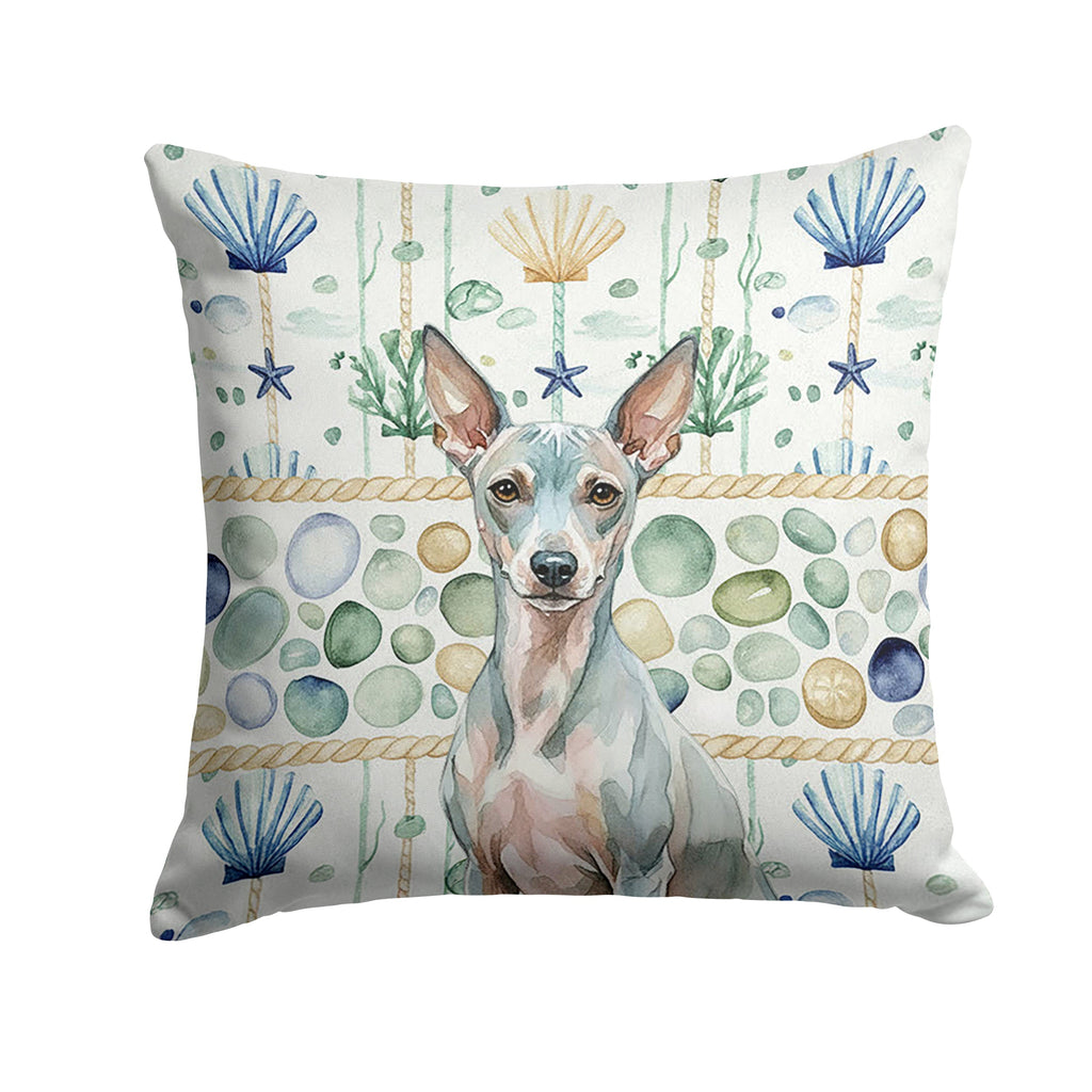American Hairless Terrier Coastal Sea Glass Decorative Throw Pillow 14x14 Indoor Outdoor Accent Cushion, Fabric Cover with Insert for Sofa, Bed, Porch & Living Room