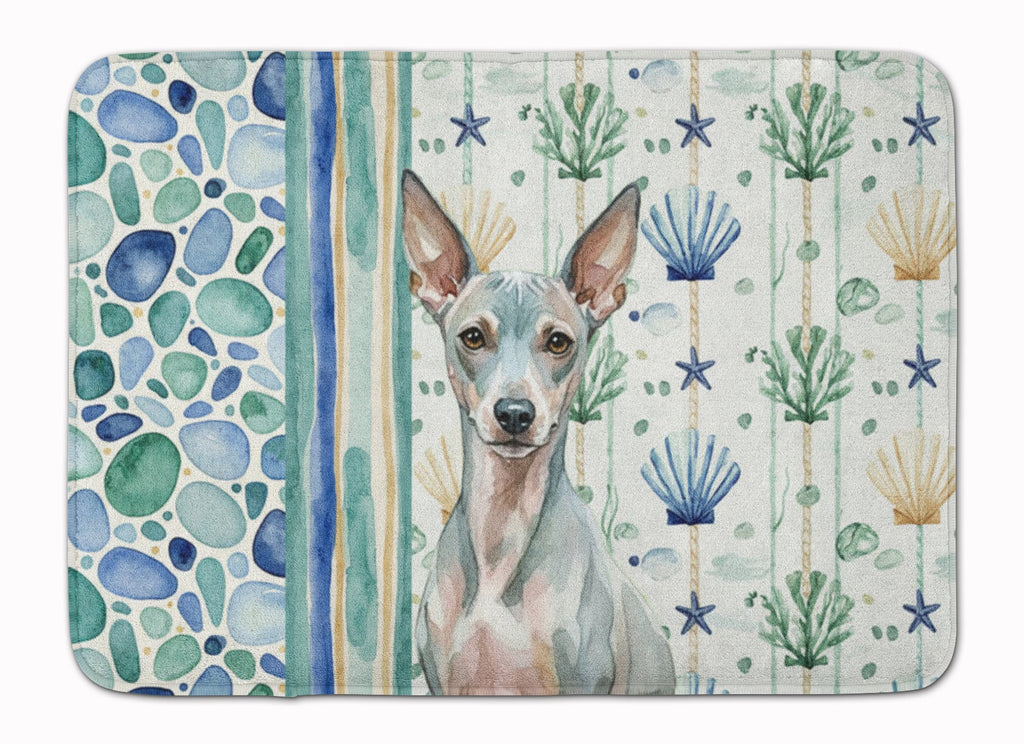 American Hairless Terrier Coastal Sea Glass Memory Foam Kitchen Mat Machine Washable Anti-Fatigue Cushion Comfort Bath or Kitchen Rug