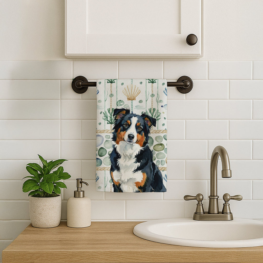 Black Tri American Shepherd Coastal Sea Glass Kitchen Towel Velour Plush Front and Cotton Loop Back Machine Washable