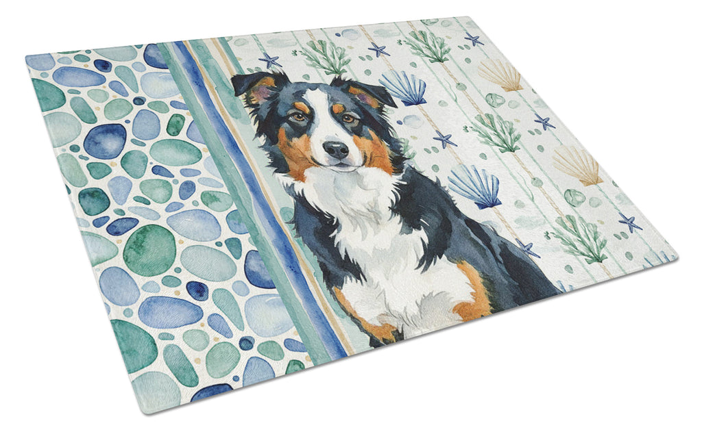 Black Tri American Shepherd Coastal Sea Glass Cutting Board Tempered Glass Kitchen Cutting Surface, Heat Resistant Chopping, Non-Slip Feet, Food Prep & Serving