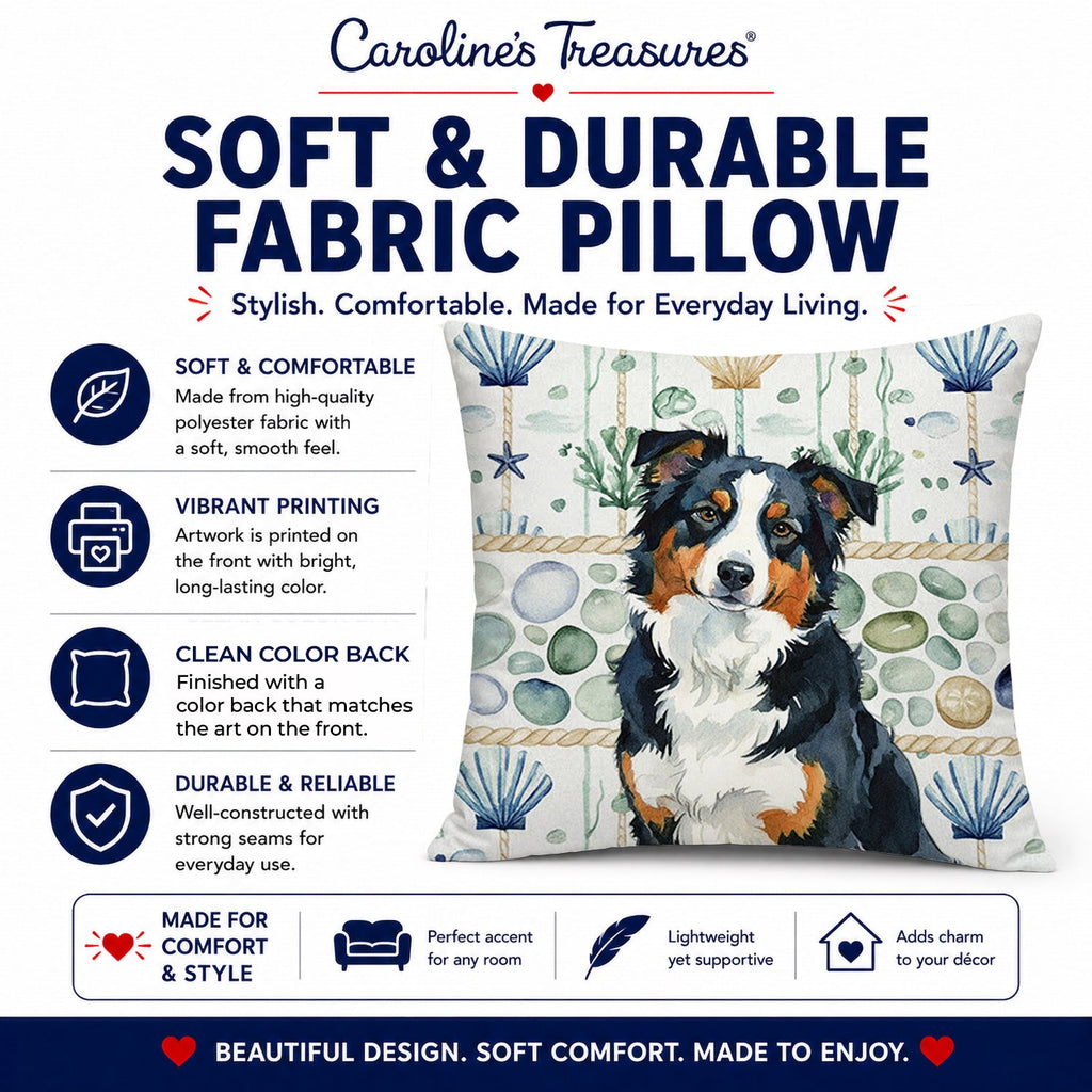 Black Tri American Shepherd Coastal Sea Glass Decorative Throw Pillow 14x14 Indoor Outdoor Accent Cushion, Fabric Cover with Insert for Sofa, Bed, Porch & Living Room