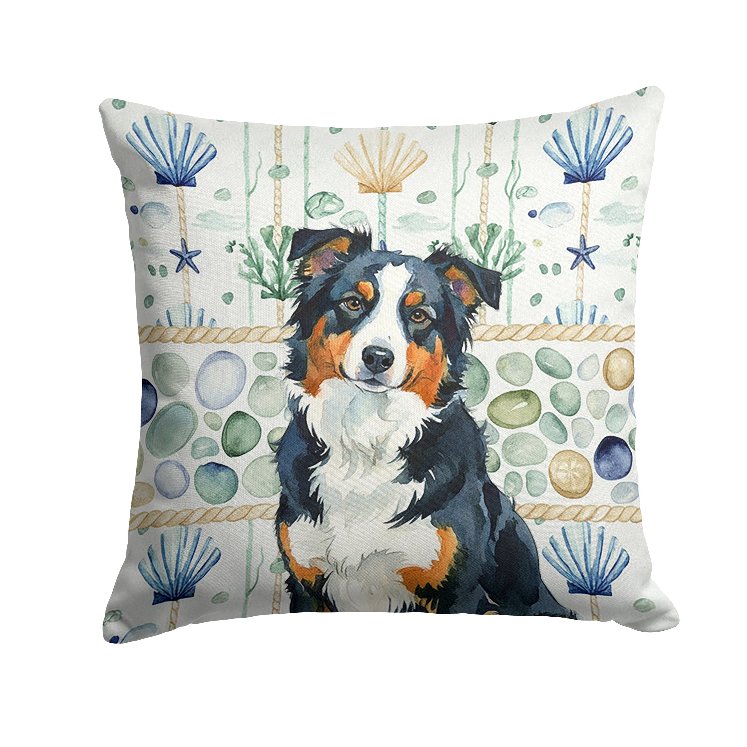 Black Tri American Shepherd Coastal Sea Glass Decorative Throw Pillow 18x18 Indoor Outdoor Accent Cushion, Fabric Cover with Insert for Sofa, Bed, Porch & Living Room