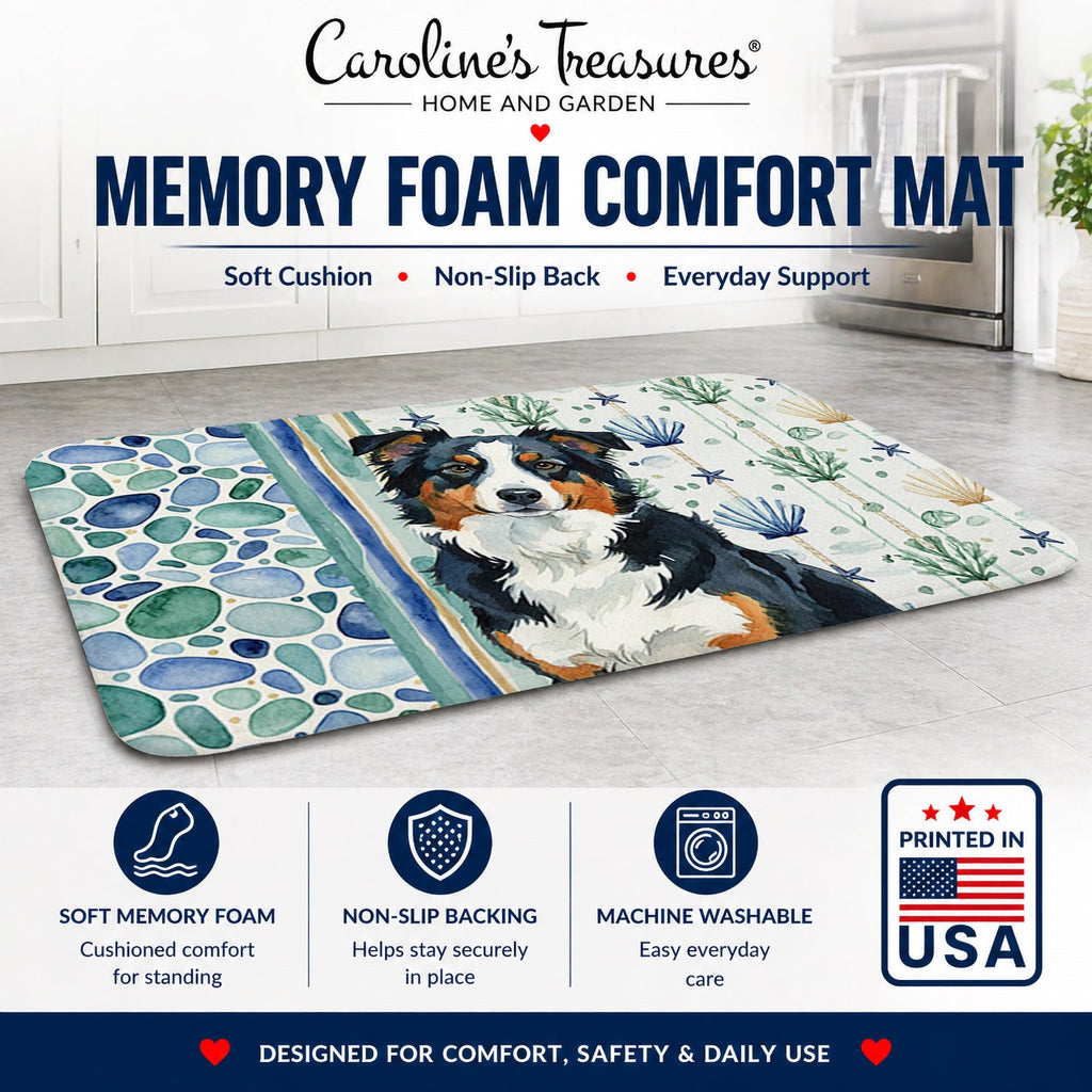 Black Tri American Shepherd Coastal Sea Glass Memory Foam Kitchen Mat Machine Washable Anti-Fatigue Cushion Comfort Bath or Kitchen Rug