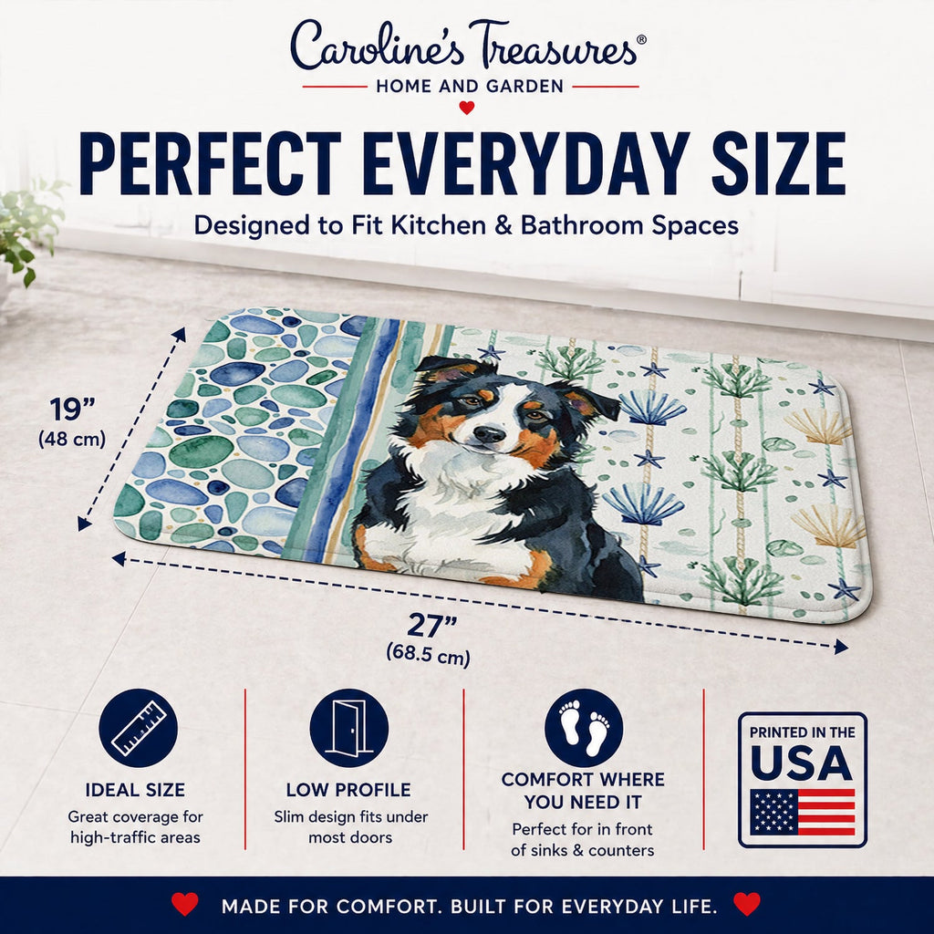 Black Tri American Shepherd Coastal Sea Glass Memory Foam Kitchen Mat Machine Washable Anti-Fatigue Cushion Comfort Bath or Kitchen Rug