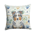 Blue Merle American Shepherd Coastal Sea Glass Decorative Throw Pillow 14x14 Indoor Outdoor Accent Cushion, Fabric Cover with Insert for Sofa, Bed, Porch & Living Room