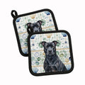 Black American Staffordshire Terrier Coastal Sea Glass Pot Holder Set of 2 Heat Resistant Quilted Hot Pads 7.5 x 7.5 Inch, Insulated Kitchen Trivets for Cooking & Baking