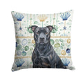 Black American Staffordshire Terrier Coastal Sea Glass Decorative Throw Pillow 14x14 Indoor Outdoor Accent Cushion, Fabric Cover with Insert for Sofa, Bed, Porch & Living Room
