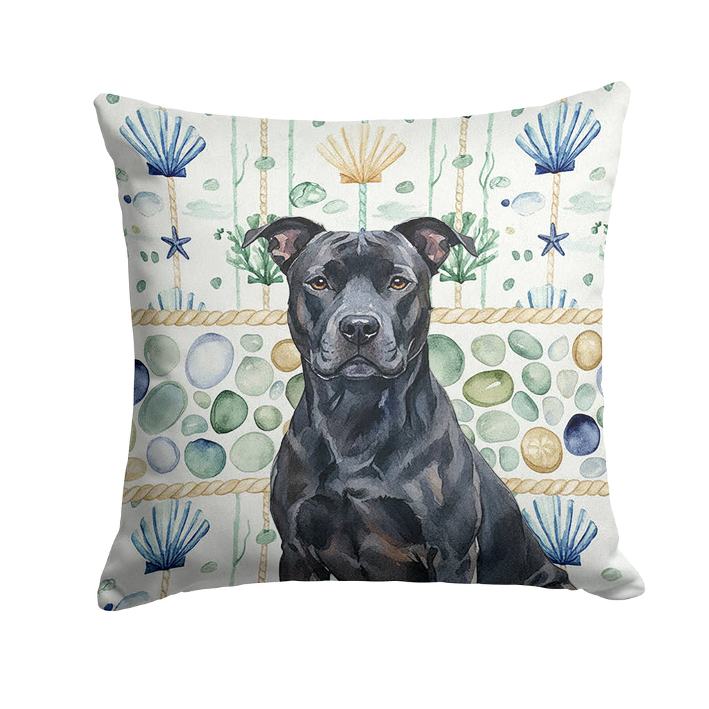 Black American Staffordshire Terrier Coastal Sea Glass Decorative Throw Pillow 18x18 Indoor Outdoor Accent Cushion, Fabric Cover with Insert for Sofa, Bed, Porch & Living Room