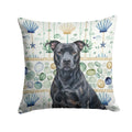Black American Staffordshire Terrier Coastal Sea Glass Decorative Throw Pillow 18x18 Indoor Outdoor Accent Cushion, Fabric Cover with Insert for Sofa, Bed, Porch & Living Room