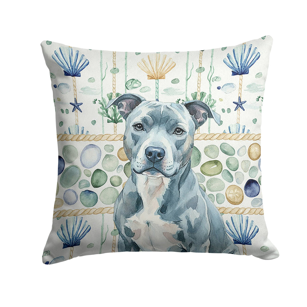 Blue American Staffordshire Terrier Coastal Sea Glass Decorative Throw Pillow 18x18 Indoor Outdoor Accent Cushion, Fabric Cover with Insert for Sofa, Bed, Porch & Living Room