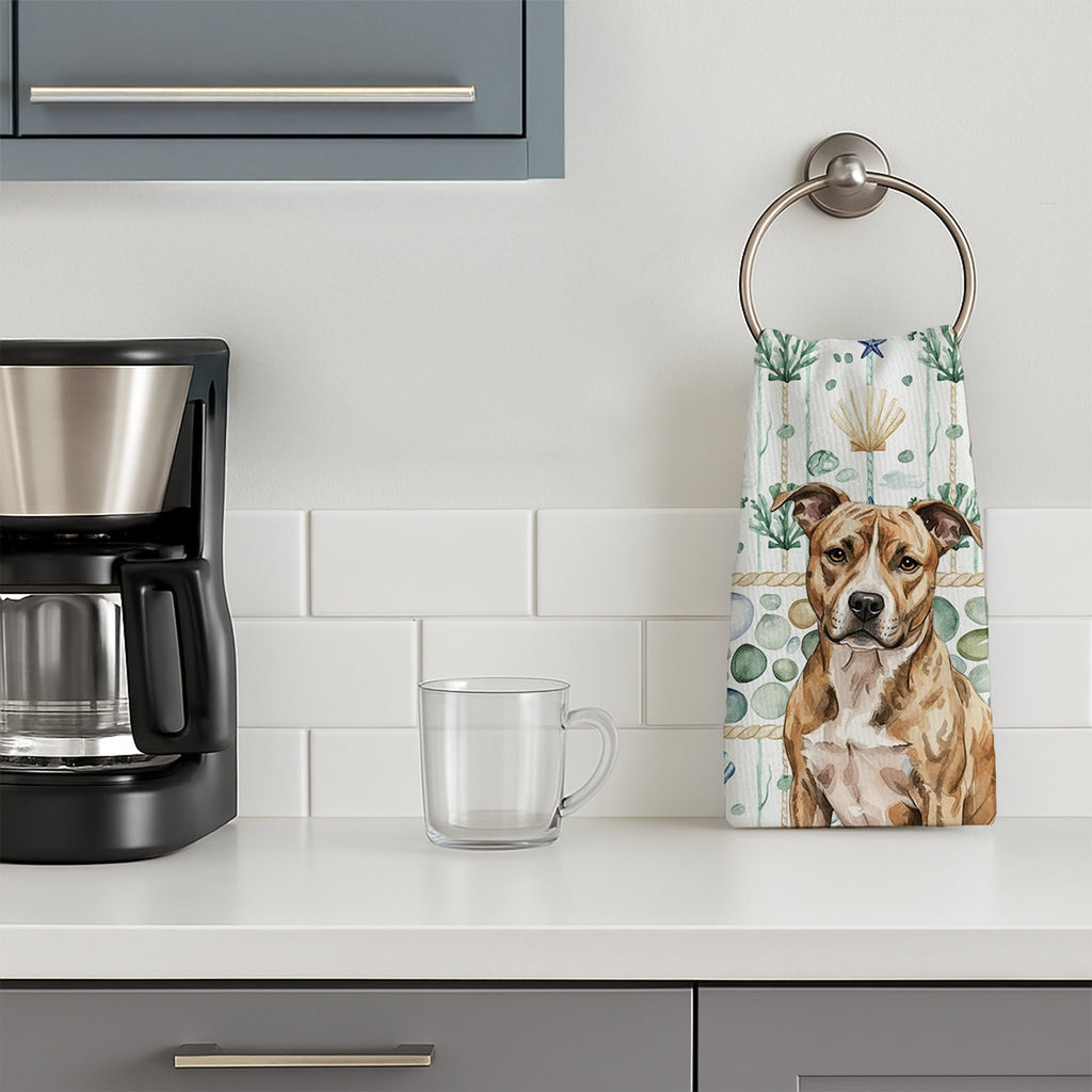 Brindle American Staffordshire Terrier Coastal Sea Glass Kitchen Towel Velour Plush Front and Cotton Loop Back Machine Washable