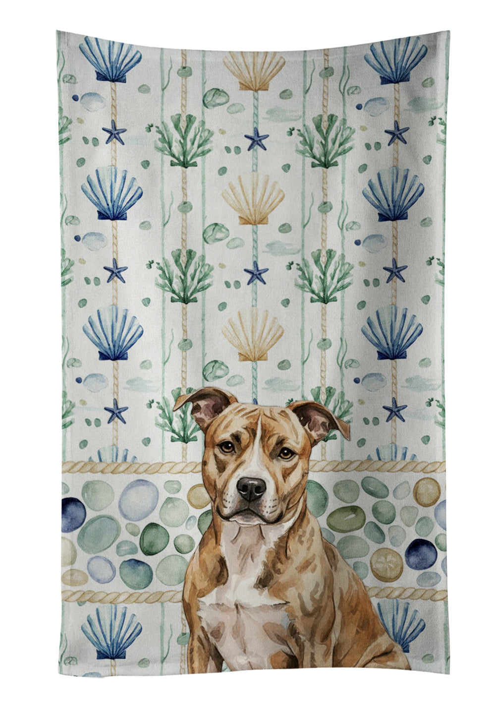 Brindle American Staffordshire Terrier Coastal Sea Glass Kitchen Towel Velour Plush Front and Cotton Loop Back Machine Washable