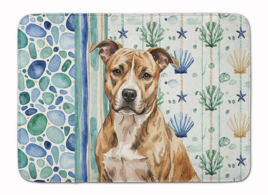 Brindle American Staffordshire Terrier Coastal Sea Glass Memory Foam Kitchen Mat Machine Washable Anti-Fatigue Cushion Comfort Bath or Kitchen Rug