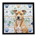 Fawn American Staffordshire Terrier Coastal Sea Glass Framed Metal Print Bathroom, Kitchen, Office, Home Decor Wall Art Ready to Hang, Square, 8X8