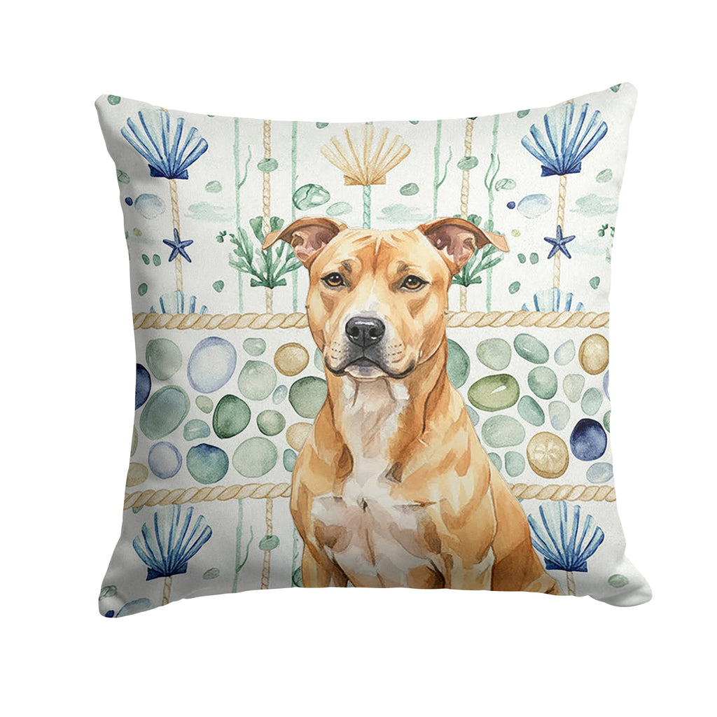 Fawn American Staffordshire Terrier Coastal Sea Glass Decorative Throw Pillow 14x14 Indoor Outdoor Accent Cushion, Fabric Cover with Insert for Sofa, Bed, Porch & Living Room