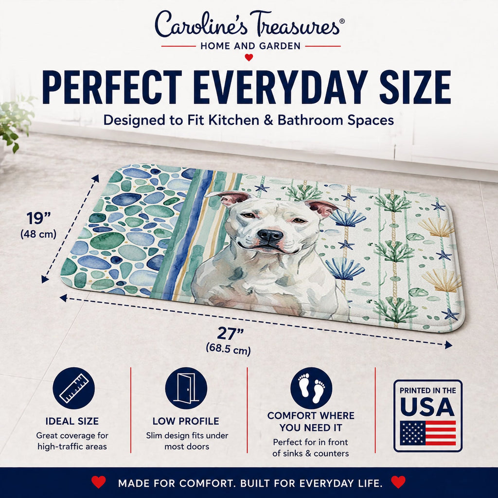 White American Staffordshire Terrier Coastal Sea Glass Memory Foam Kitchen Mat Machine Washable Anti-Fatigue Cushion Comfort Bath or Kitchen Rug