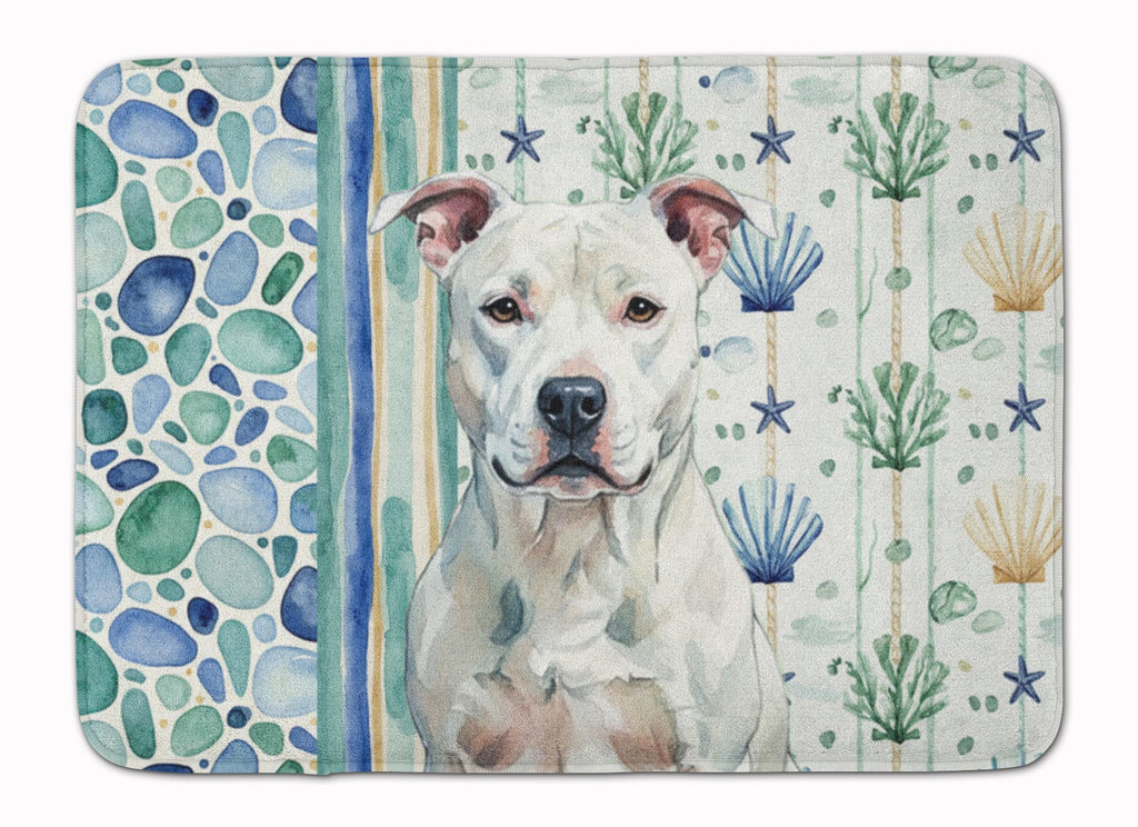 White American Staffordshire Terrier Coastal Sea Glass Memory Foam Kitchen Mat Machine Washable Anti-Fatigue Cushion Comfort Bath or Kitchen Rug