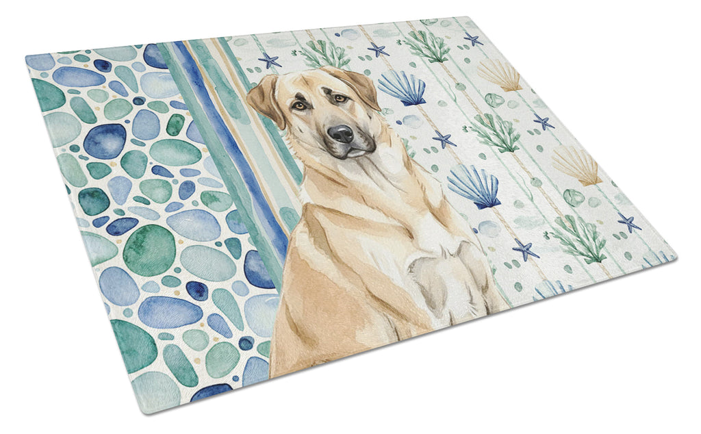 Anatolian Shepherd Dog Coastal Sea Glass Cutting Board Tempered Glass Kitchen Cutting Surface, Heat Resistant Chopping, Non-Slip Feet, Food Prep & Serving