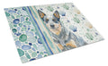 Blue Heeler Australian Cattle Dog Coastal Sea Glass Cutting Board Tempered Glass Kitchen Cutting Surface, Heat Resistant Chopping, Non-Slip Feet, Food Prep & Serving