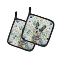 Blue Heeler Australian Cattle Dog Coastal Sea Glass Pot Holder Set of 2 Heat Resistant Quilted Hot Pads 7.5 x 7.5 Inch, Insulated Kitchen Trivets for Cooking & Baking