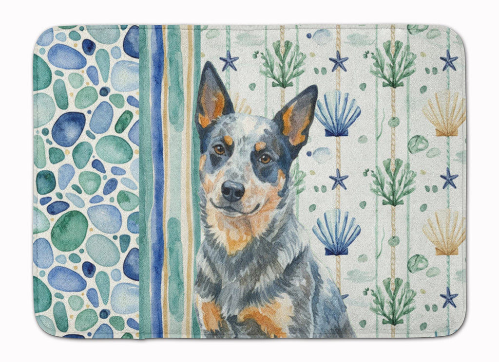 Blue Heeler Australian Cattle Dog Coastal Sea Glass Memory Foam Kitchen Mat Machine Washable Anti-Fatigue Cushion Comfort Bath or Kitchen Rug