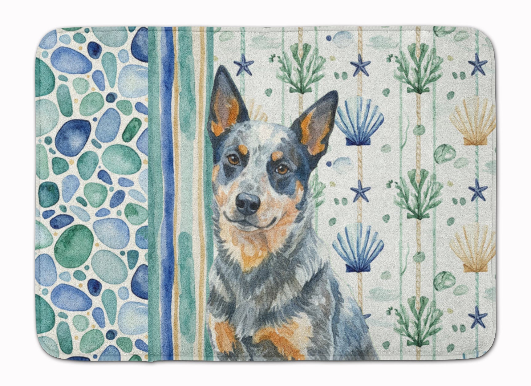 Blue Heeler Australian Cattle Dog Coastal Sea Glass Memory Foam Kitchen Mat Machine Washable Anti-Fatigue Cushion Comfort Bath or Kitchen Rug
