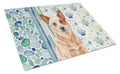 Red Heeler Australian Cattle Dog Coastal Sea Glass Cutting Board Tempered Glass Kitchen Cutting Surface, Heat Resistant Chopping, Non-Slip Feet, Food Prep & Serving