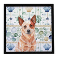 Red Heeler Australian Cattle Dog Coastal Sea Glass Framed Metal Print Bathroom, Kitchen, Office, Home Decor Wall Art Ready to Hang, Square, 8X8
