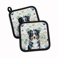 Black Australian Shepherd Coastal Sea Glass Pot Holder Set of 2 Heat Resistant Quilted Hot Pads 7.5 x 7.5 Inch, Insulated Kitchen Trivets for Cooking & Baking