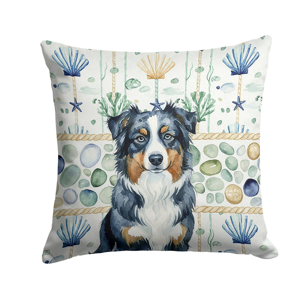 Black Australian Shepherd Coastal Sea Glass Decorative Throw Pillow 14x14 Indoor Outdoor Accent Cushion, Fabric Cover with Insert for Sofa, Bed, Porch & Living Room