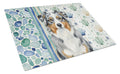 Blue Merle Australian Shepherd Coastal Sea Glass Cutting Board Tempered Glass Kitchen Cutting Surface, Heat Resistant Chopping, Non-Slip Feet, Food Prep & Serving