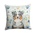 Blue Merle Australian Shepherd Coastal Sea Glass Decorative Throw Pillow 14x14 Indoor Outdoor Accent Cushion, Fabric Cover with Insert for Sofa, Bed, Porch & Living Room