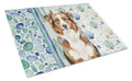 Red Merle Australian Shepherd Coastal Sea Glass Cutting Board Tempered Glass Kitchen Cutting Surface, Heat Resistant Chopping, Non-Slip Feet, Food Prep & Serving