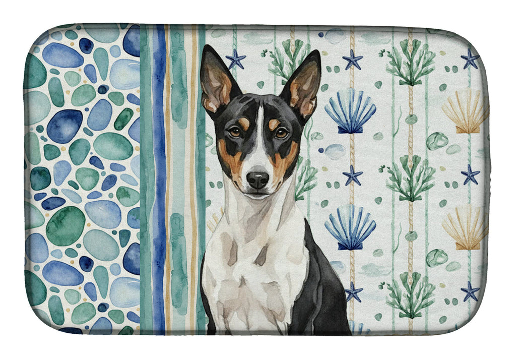 Black and White Basenji Coastal Sea Glass Dish Drying Mat Absorbent Dish Drying Mat Pad for Kitchen Counter Dish Drainer Mat for Countertop, 14 x 21", Multicolor